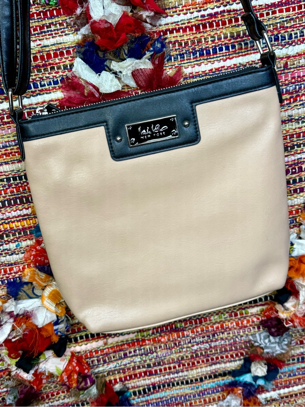 Nicole Miller Beige and Black Crossbody Bag